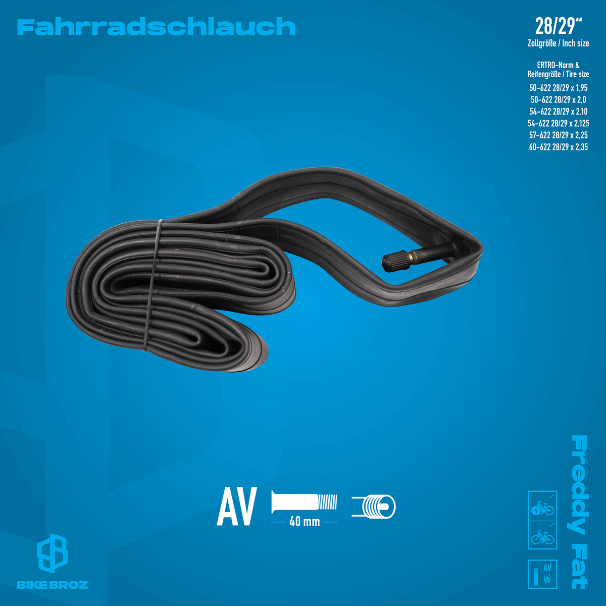 Eigenschaften und Masse von Fahrradschlauch 28/29 Zoll von BikeBroz.