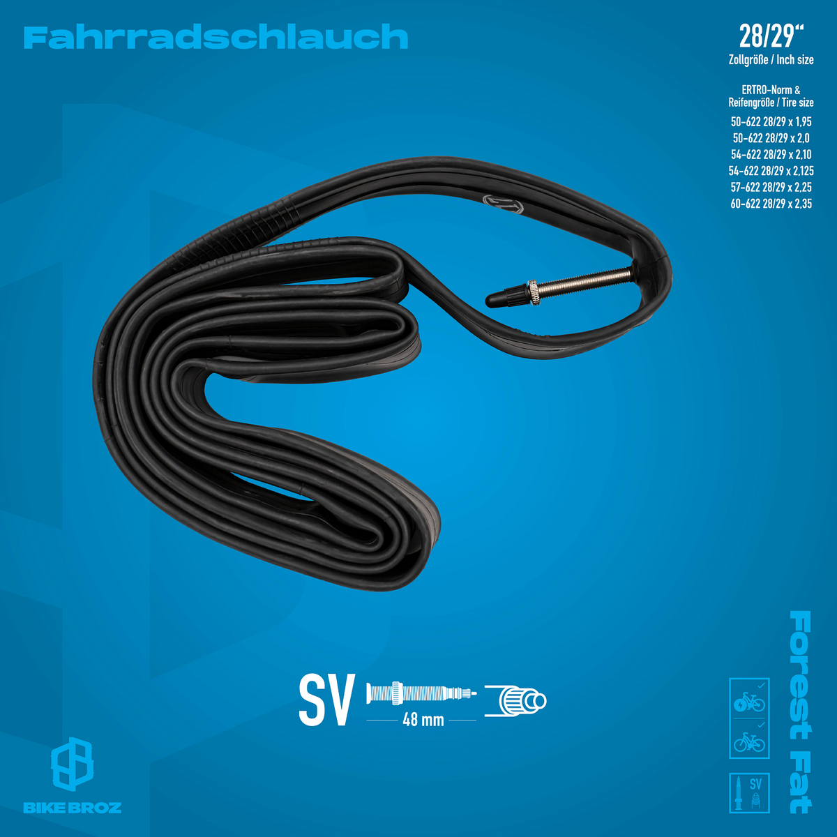 Eigenschaften und Masse von Fahrradschlauch von BikeBroz.