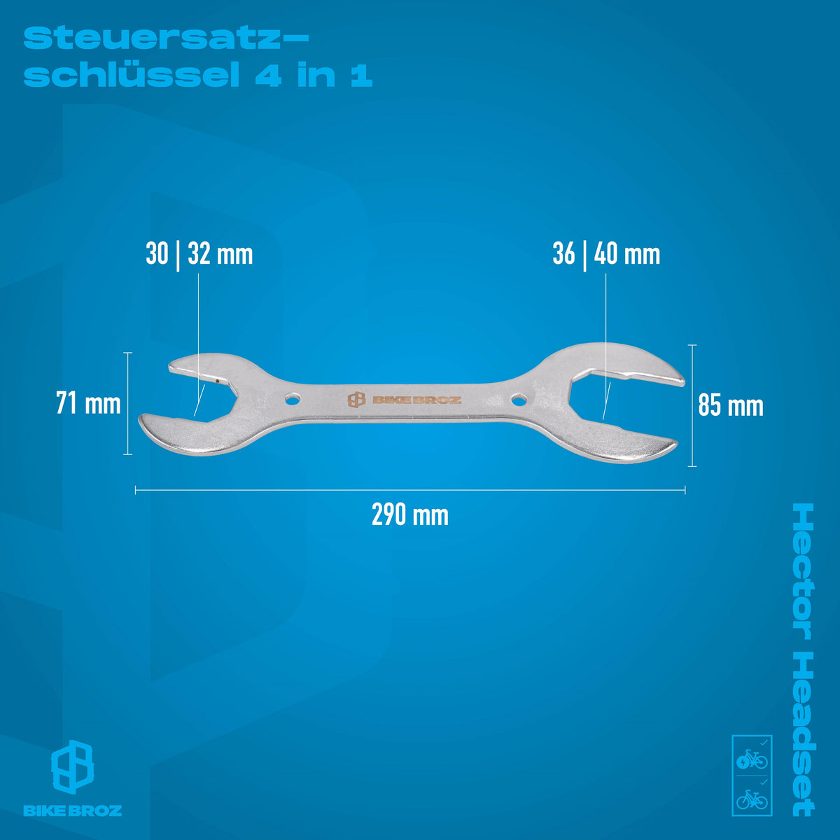 Masse und Eigenschaften von Steuersatzschlüssel für Fahrräder.