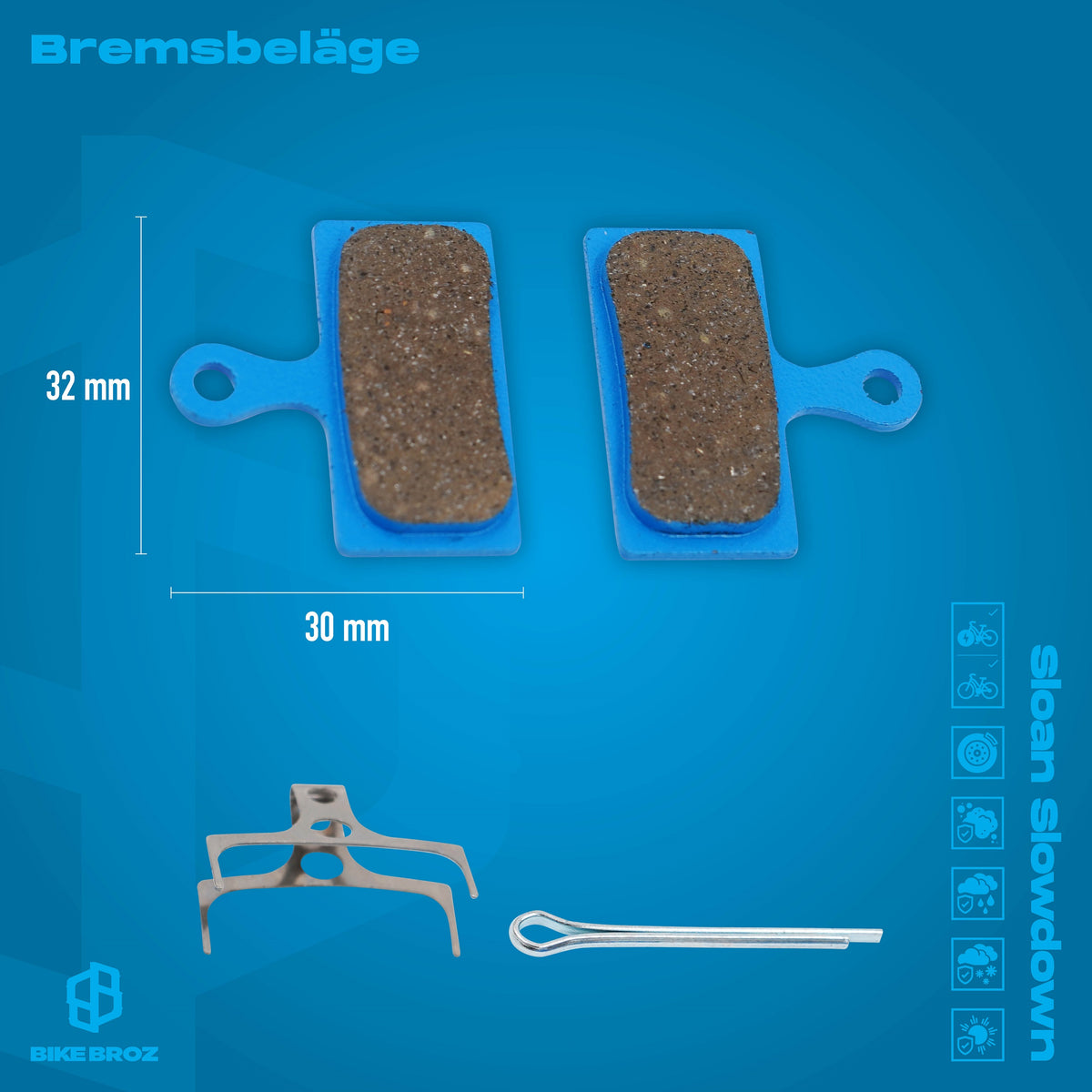 Masse uns Eigenschaften von Scheibenbelaege auf blauen Hintergrund.