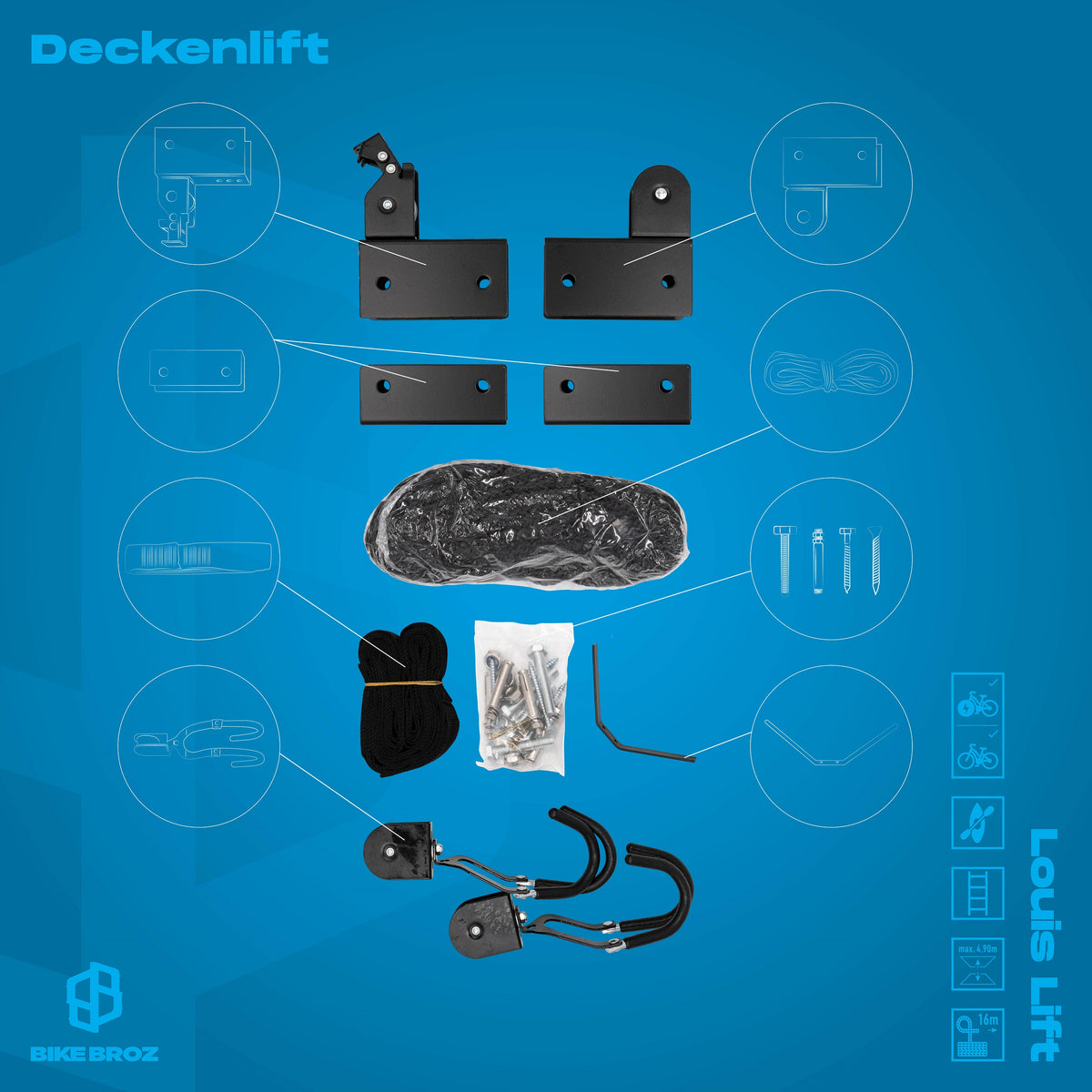 Masse und Eigenschaften von Deckenhalter von BikeBroz.