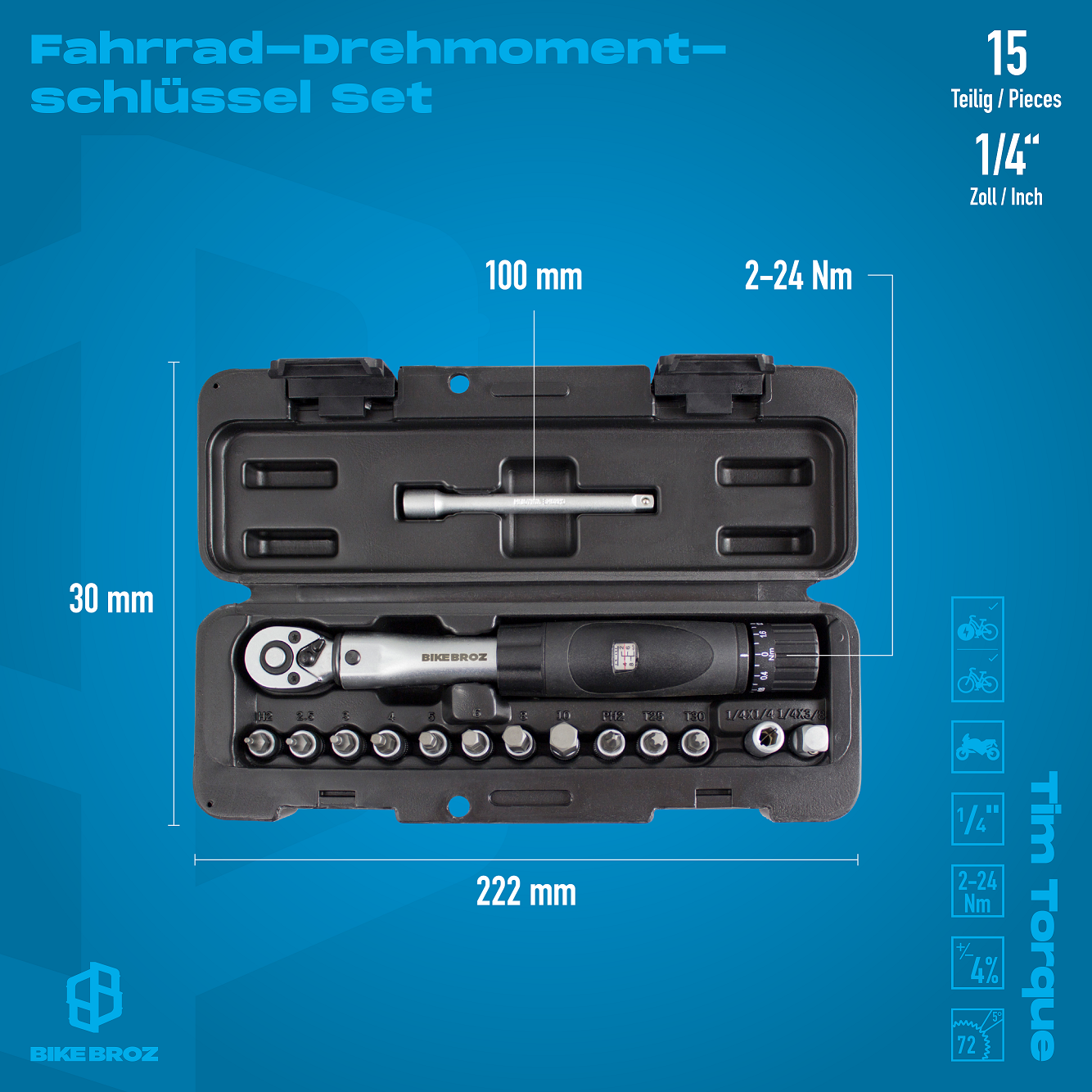 1/4" Fahrrad-Drehmomentschlüssel-Set "Tim Torque"