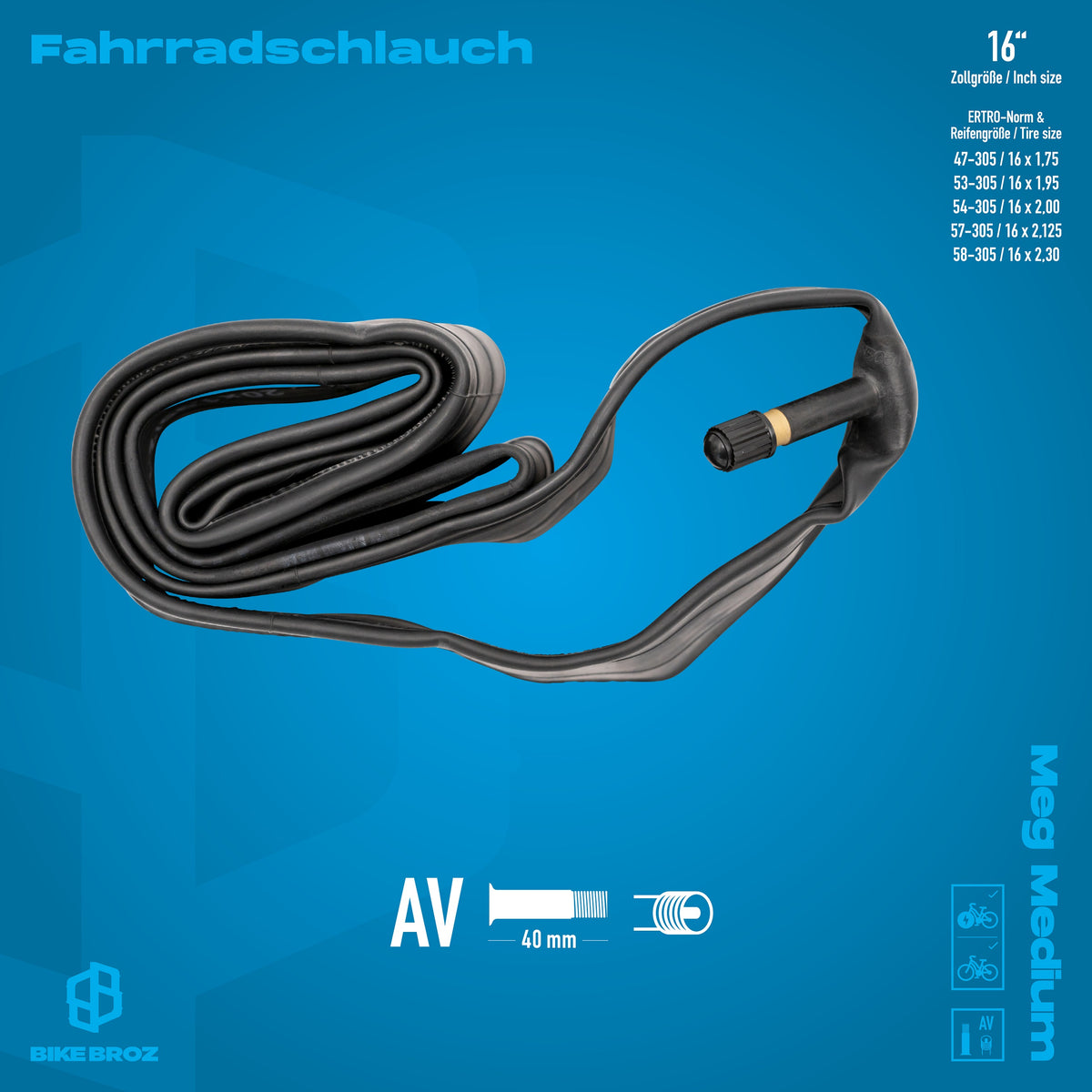 Masse und Eigenschaften von Fahrradschlauch.