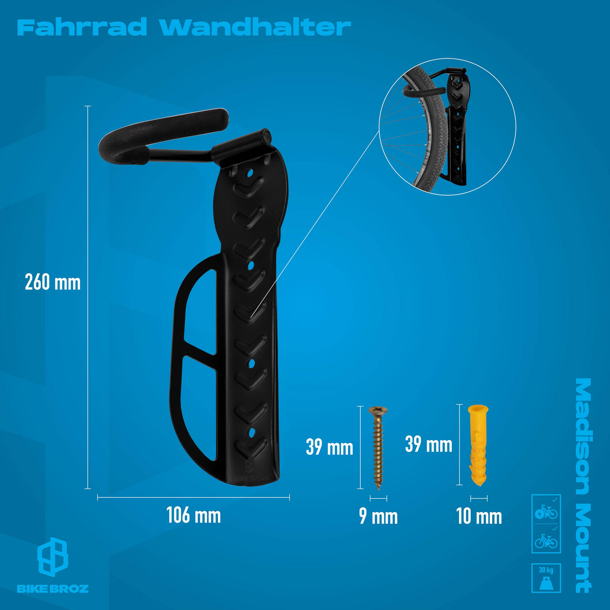 Masse und Eigenschaften von Fahrradwandhalterung.