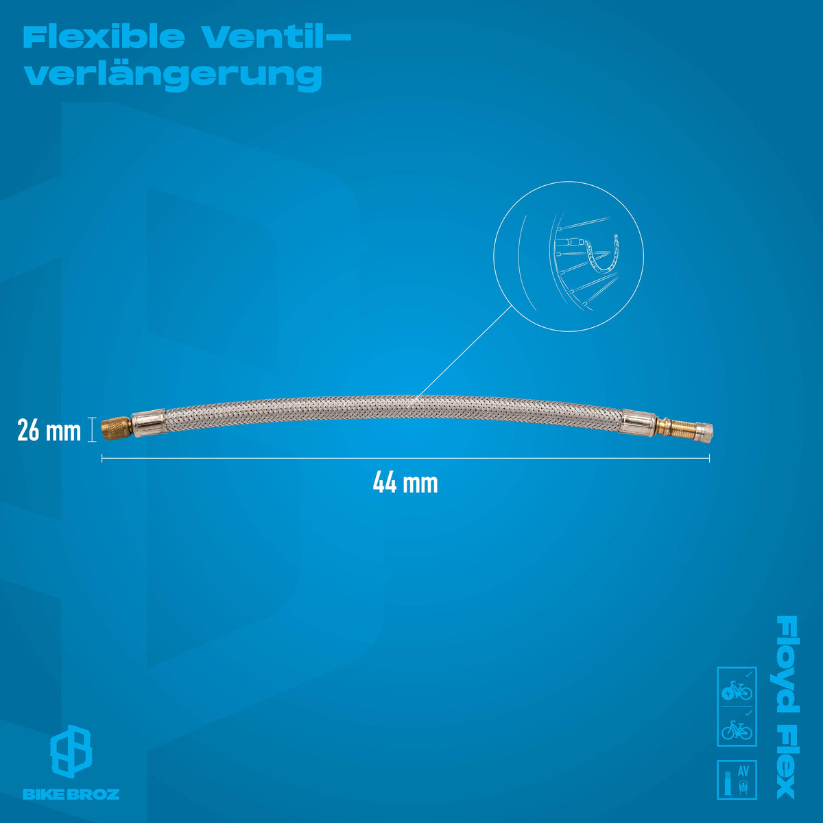 Masse und Eigenschaften von flexibeler ventil-velängerung.