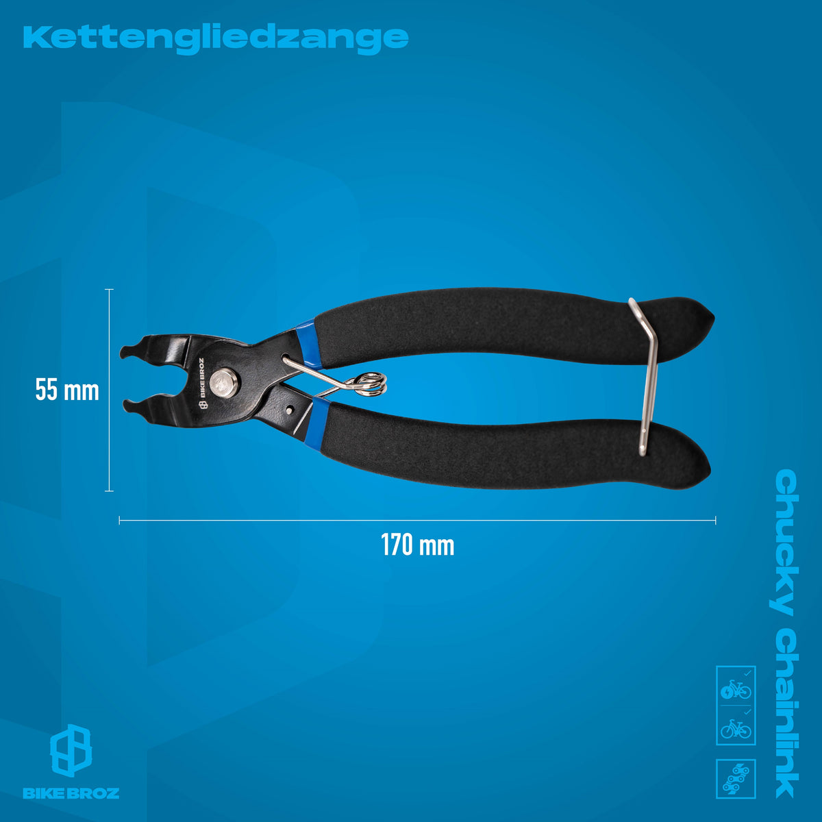 Kettengliederzange mit massangabe.