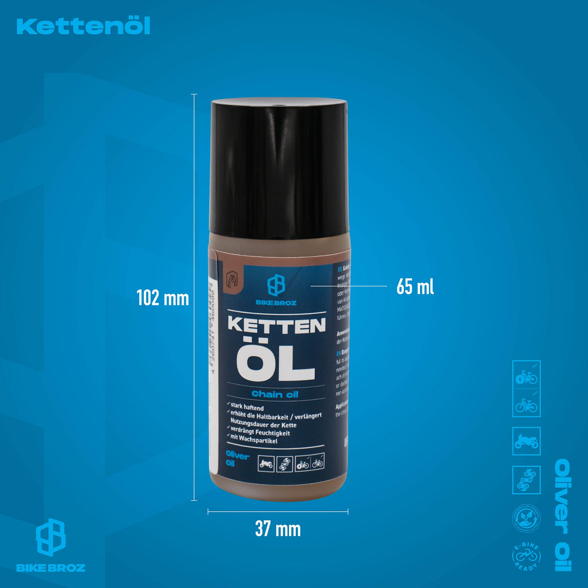 Masseangaben von Kettenöl von BikeBroz.