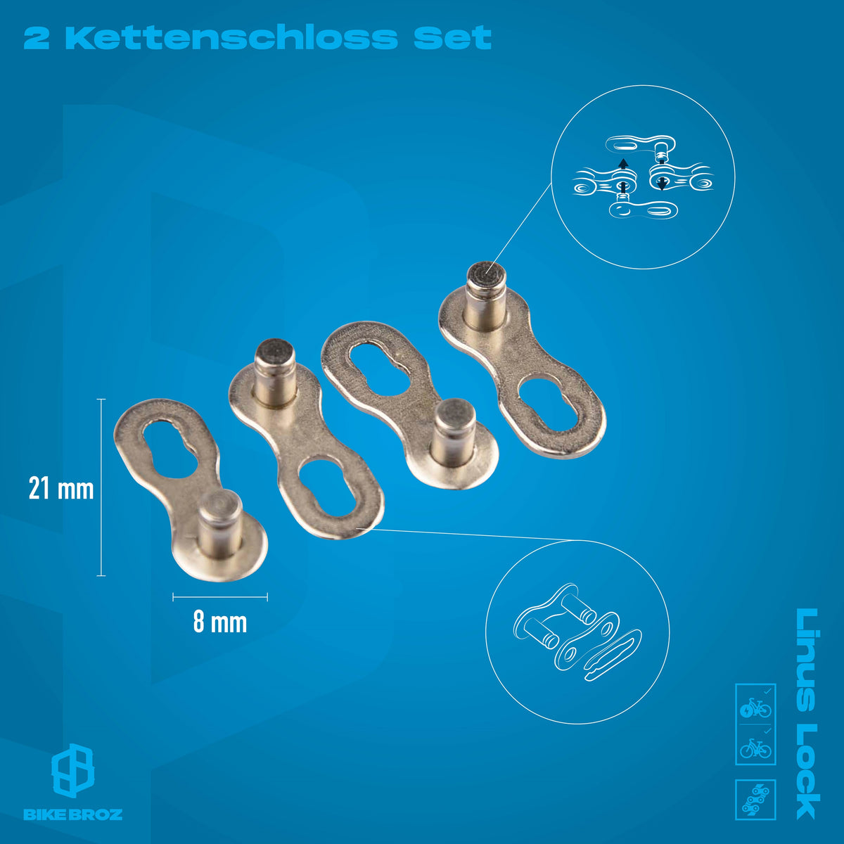 Masse und Eigenschaften von Kettenverschlussglied für 6-8-Fach-Kette.