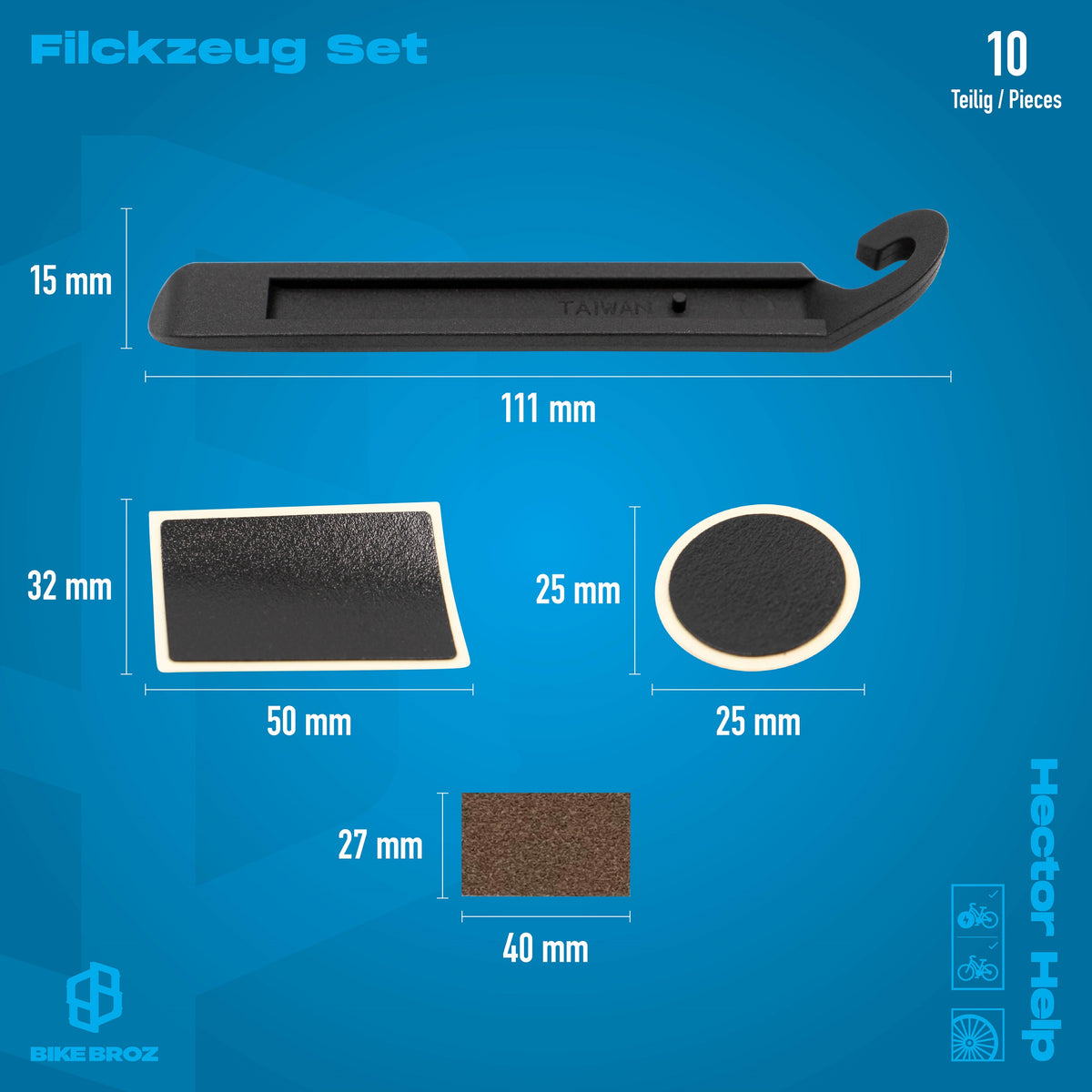 Masse und Eigenschaften von reifenflick-Set 10-teilig.