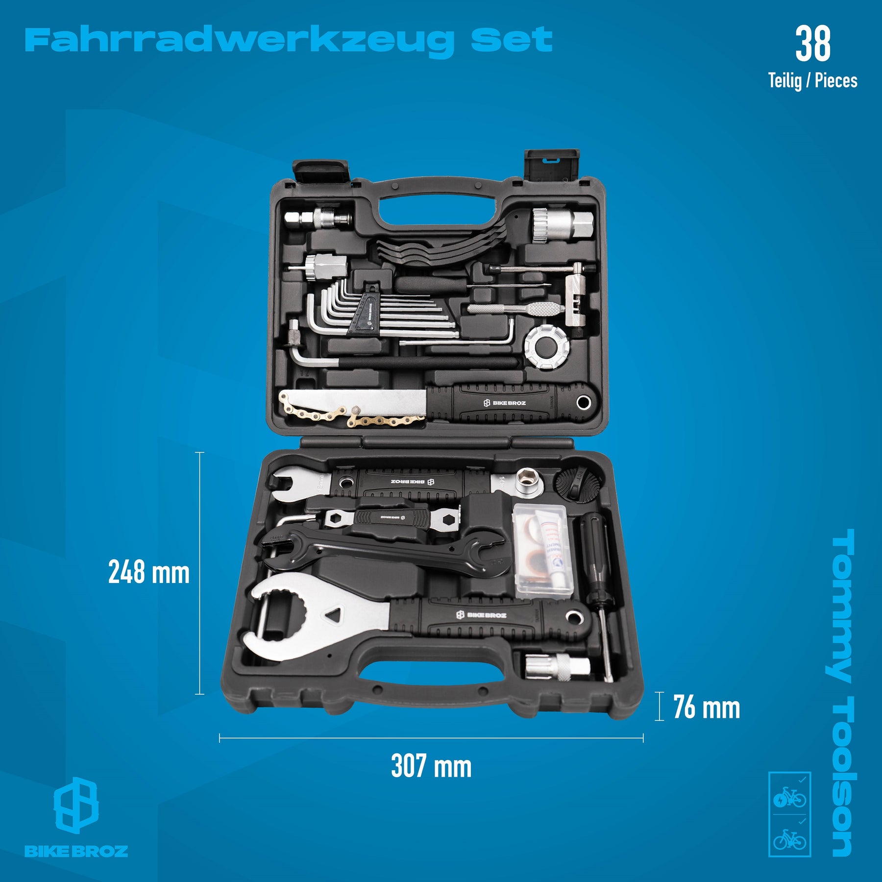 Masse von Universal Werkzeugsatz für Fahrräder von BikeBroz.