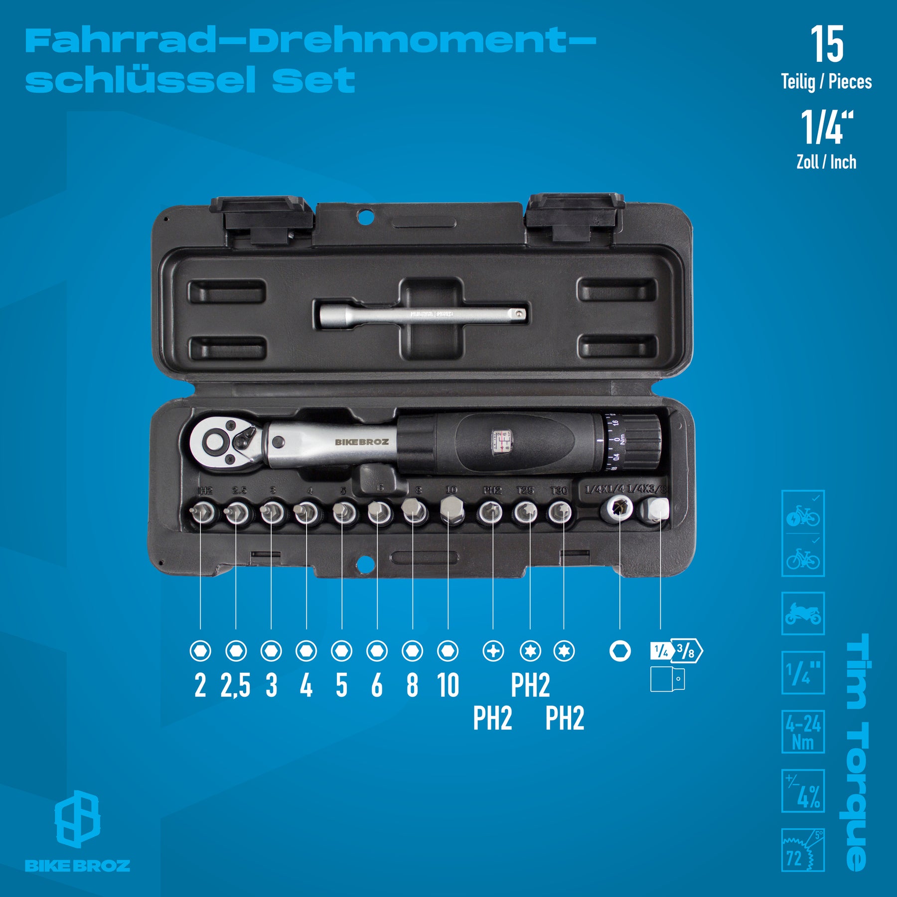 1/4" Fahrrad-Drehmomentschlüssel-Set "Tim Torque"