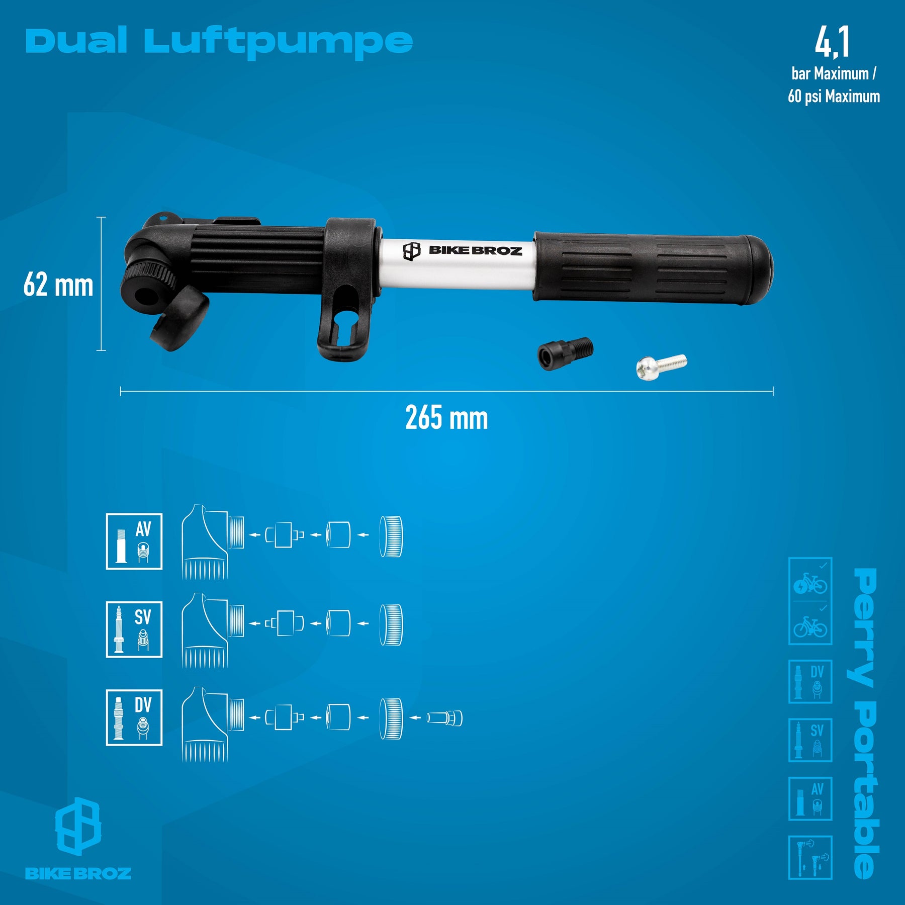 handpumpe fahrrad benutzen Fahrrad-Dual-Handpumpe "Perry Portable"