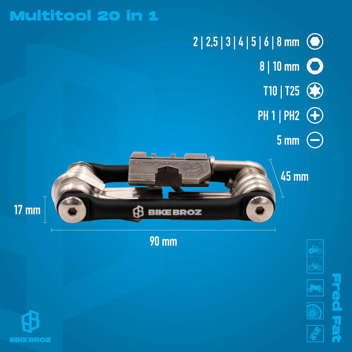 Masse und Eigenschaften von Multi-Tool 20 in 1 für fahrräder.