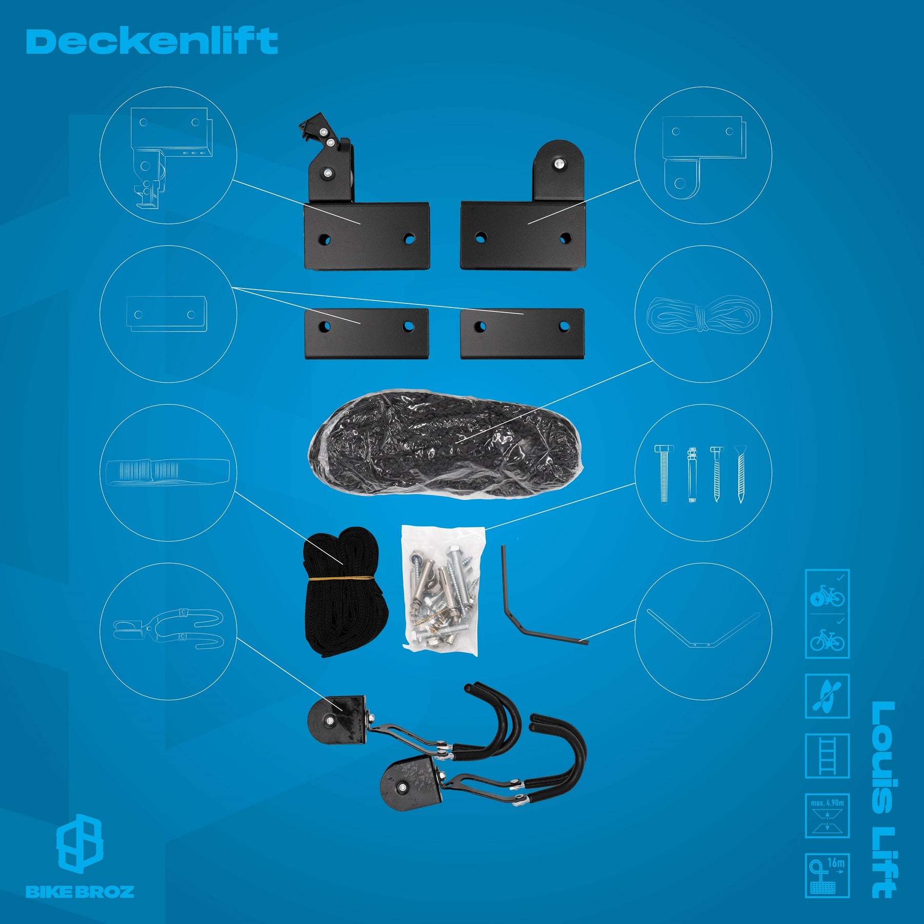 bike-lift xl e-bike lift deckenlift fahrrad deckenhalter bis 57 kg Fahrrad-Deckenhalter "Louis Deckenlift"