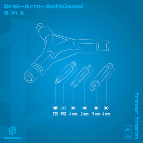 Eigenschaften von Dre-Arm-Schlüssel mit Bithalter.