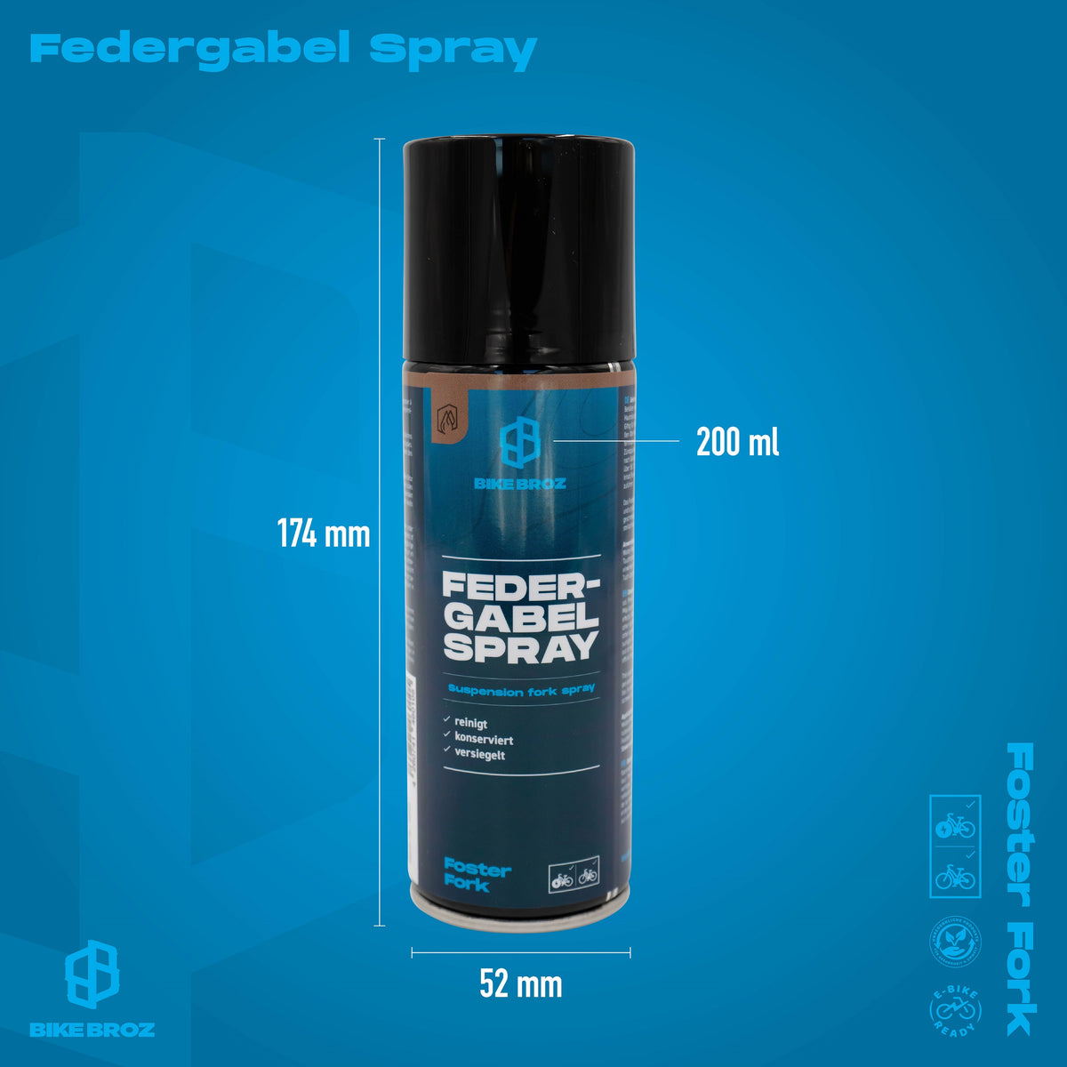 Masse und Eigenschaften von federgabel-spray von BikeBroz.