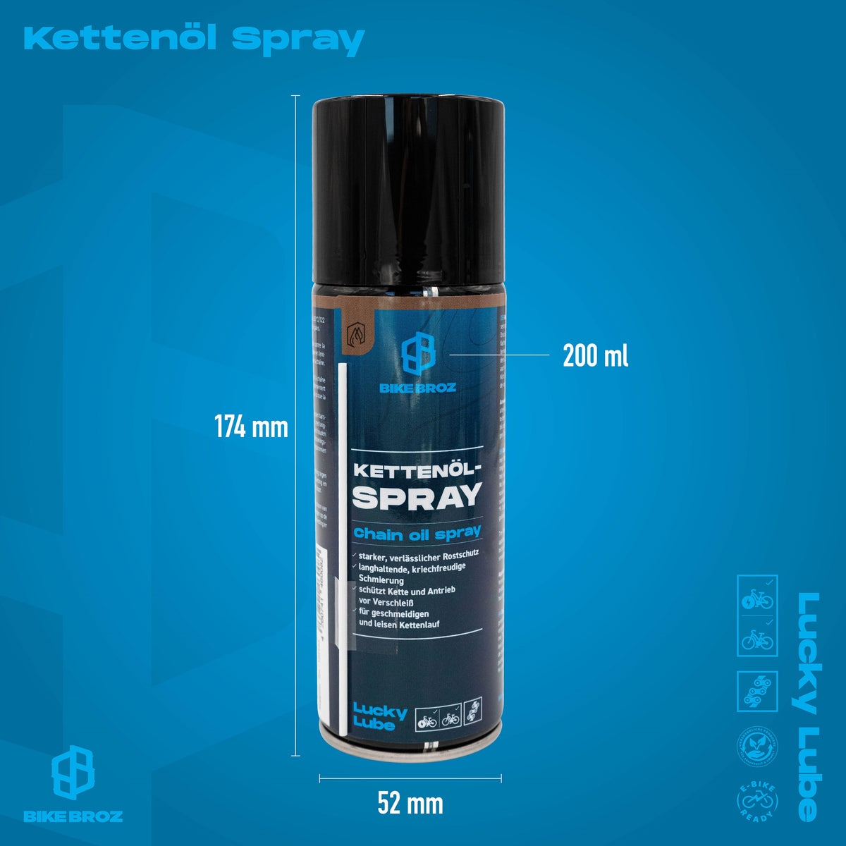 Produktmasse von Kettenöl-Spray 200ml.