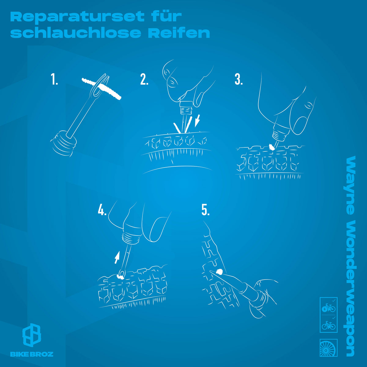 Anwendungsbild für Reperatur-Set für Schlauchlose Reifen.