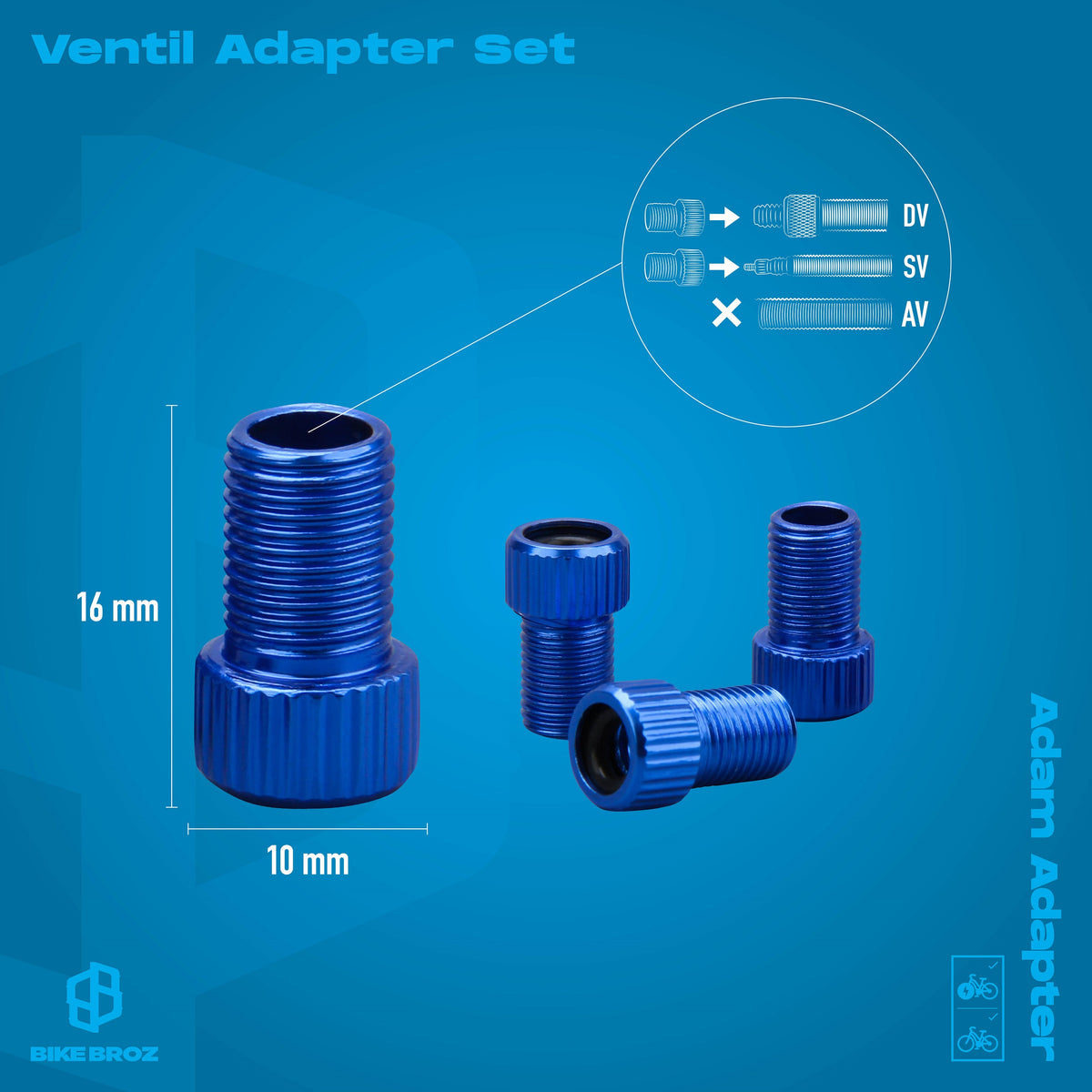 Masse und Eigenschaften von Ventil-Adapter-Set von BikeBroz.