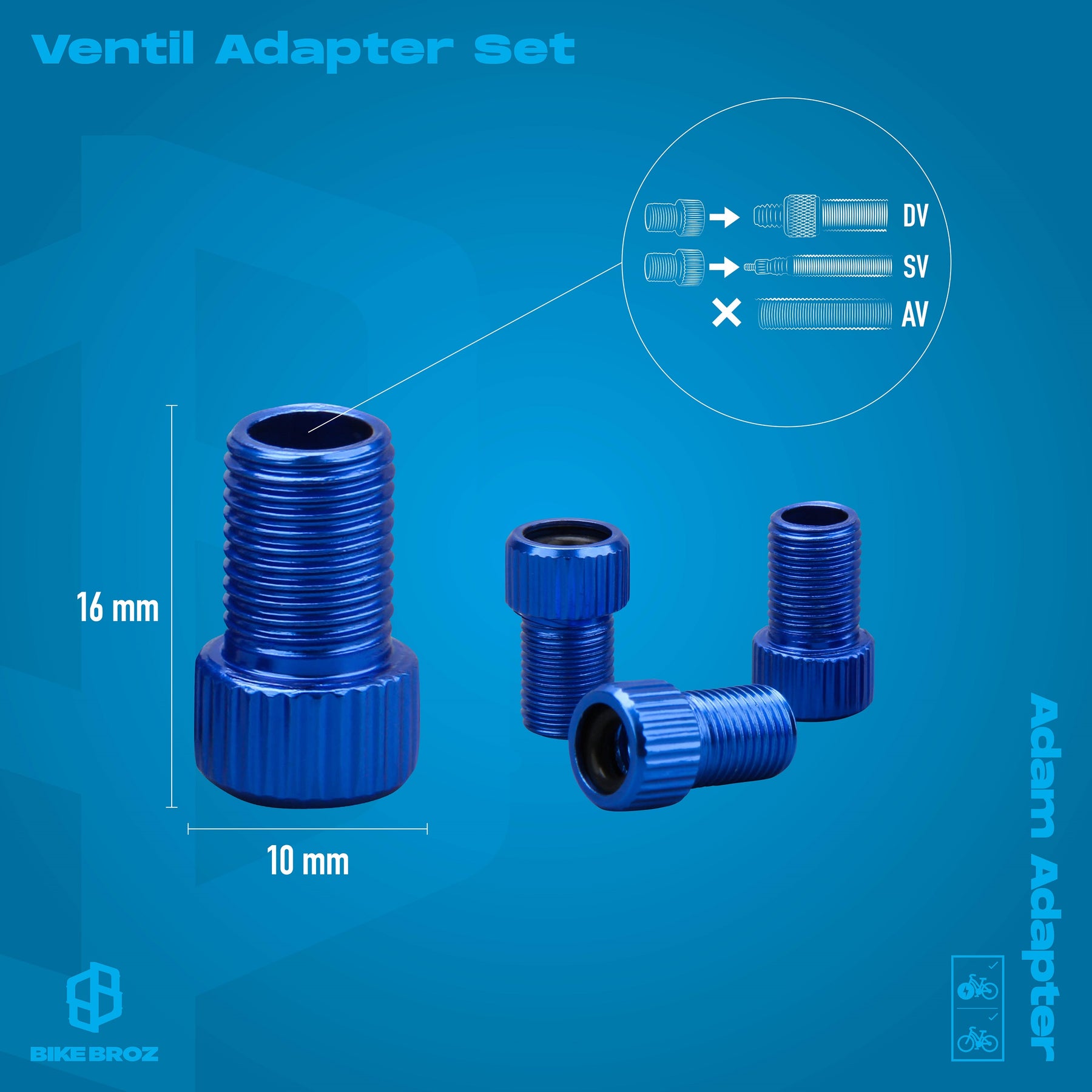 mountainbike ventil adapter Fahrrad-Ventil-Adapter-Set "Adam Adapter"
